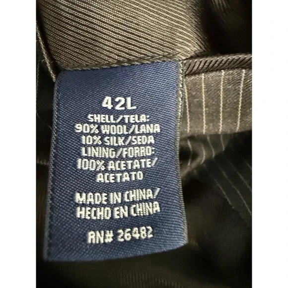 Stafford Suit 42L Gray‎ Charcoal Pinstripe Wool Silk Pants 36 Waist Pleated NEW